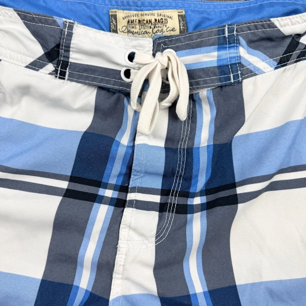 American Rag Men's L Large Blue‎ Plaid Cargo Board Shorts Swim Trunks